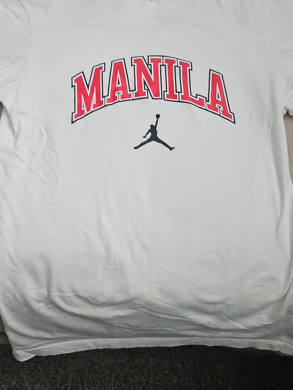 Jordan White Tee with Red Jumpman and Gray Lettering